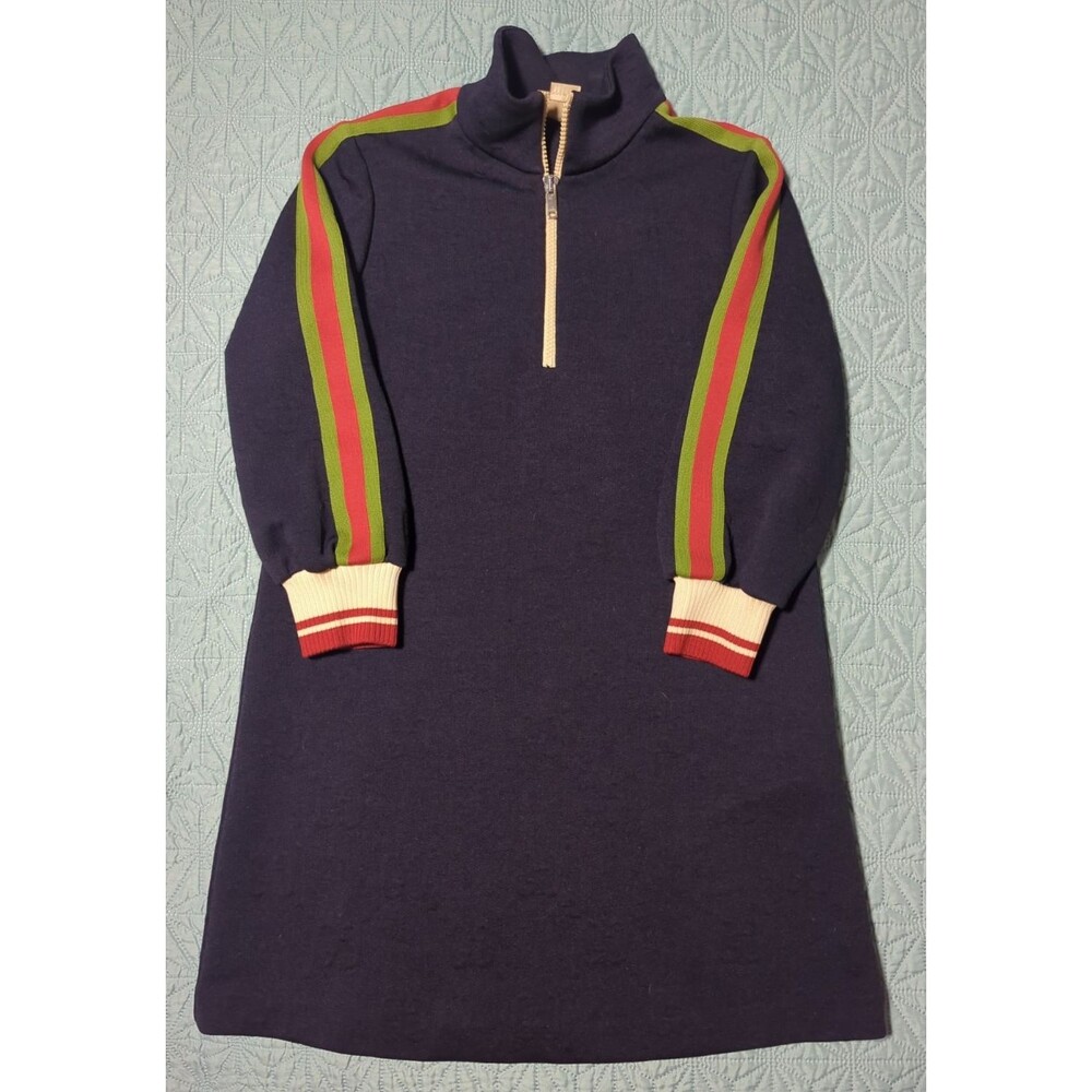 Gucci Kids GG Pattern Half Zip Dress Girl's Sz 8 Gucci Web Stripe Navy